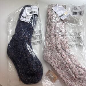 Muk Luks Womens Cable Sweater Lounge Socks One Size (6-11) Winter Oat Blue